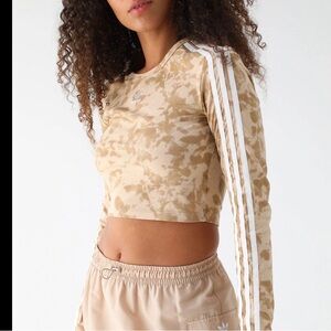 Adidas Tan Tie-Dye Crop Top with White Stripes